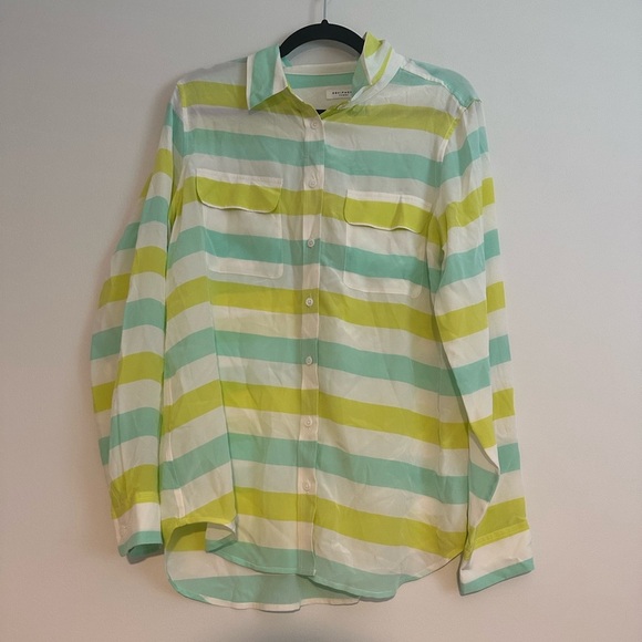 equipment blue and yellow striped silk blouse size large NWT - Picture 1 of 8